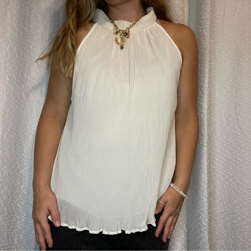Ann Taylor Cream Sleeveless Blouse